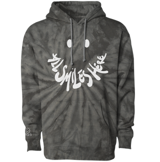 Charli All Smiles Here Hoodie Front - Grey Tie Dye